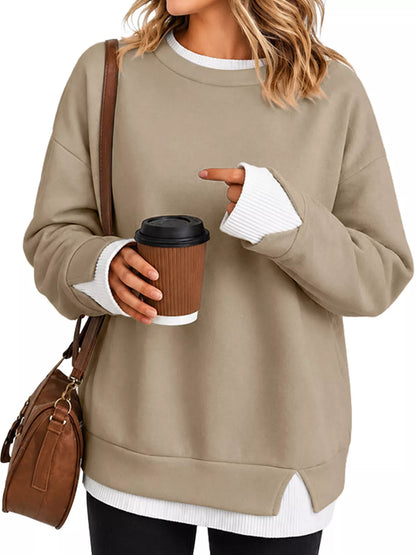 Sweat-shirt femme col rond à bords côtelés contrastés – vue 14
