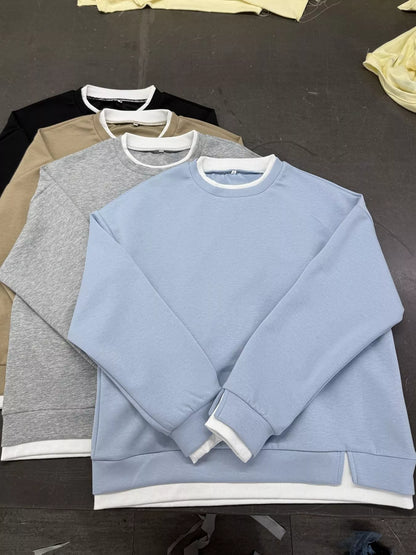 Sweat-shirt femme col rond à bords côtelés contrastés – vue 5