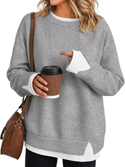Sweat-shirt femme col rond à bords côtelés contrastés – vue 6
