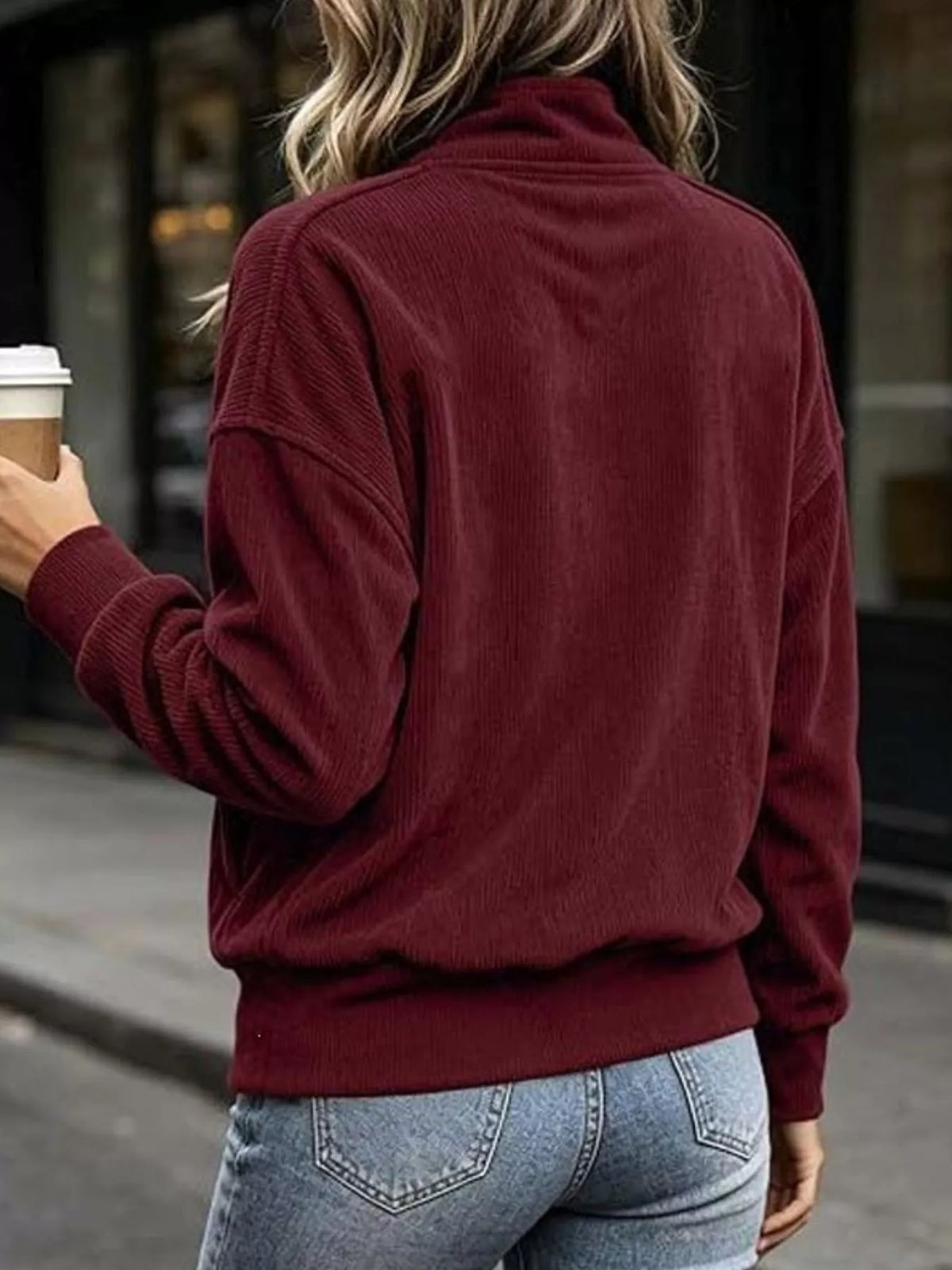 Sweat-shirt femme grande taille à boutons-pression et poche kangourou – vue 6