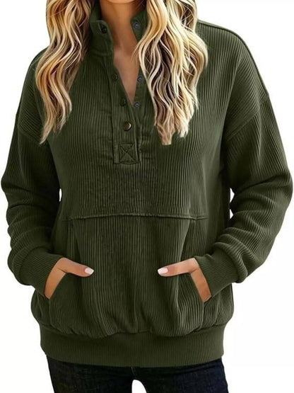 Sweat-shirt femme grande taille à boutons-pression et poche kangourou – vue 7