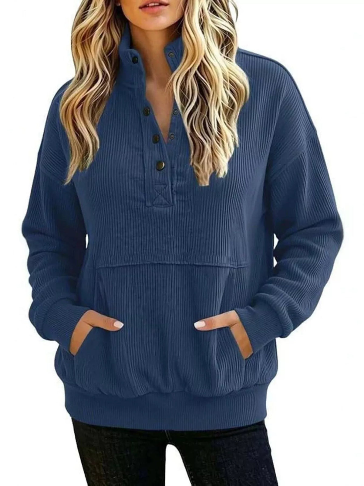 Sweat-shirt femme grande taille à boutons-pression et poche kangourou – vue 9