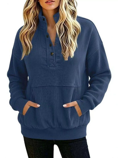 Sweat-shirt femme grande taille à boutons-pression et poche kangourou – vue 9