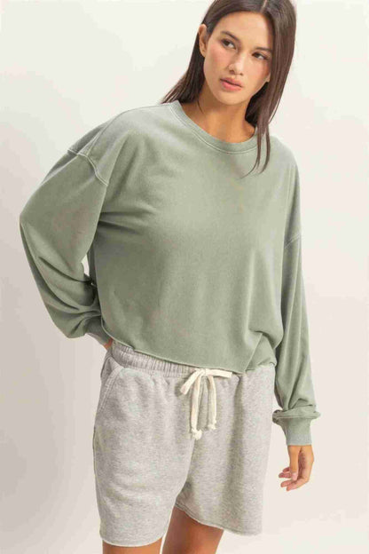 Sweatshirt Cropé Femme Mineral Wash - Coton Vintage Délavé by CCWHOLESALECLOTHING