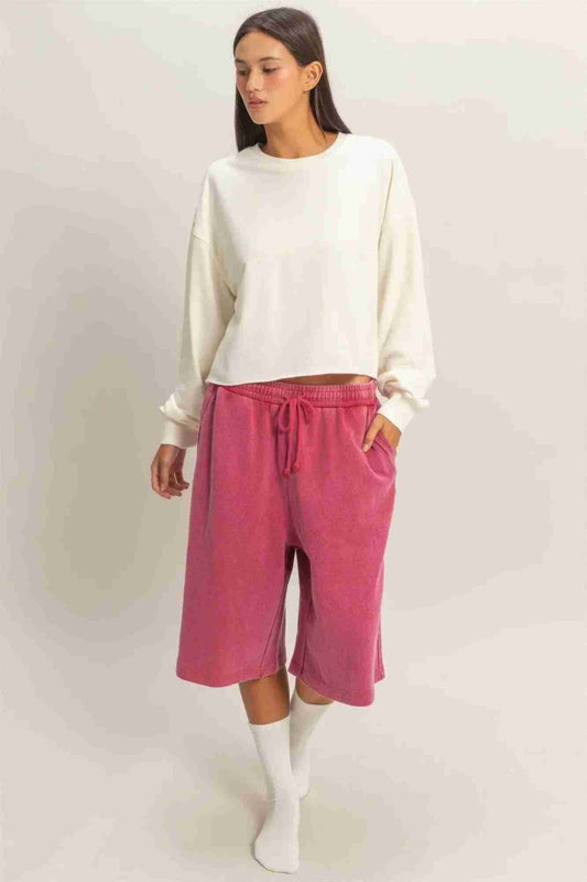 Sweatshirt Cropé Femme Mineral Wash - Coton Vintage Délavé Oléna-Fashion