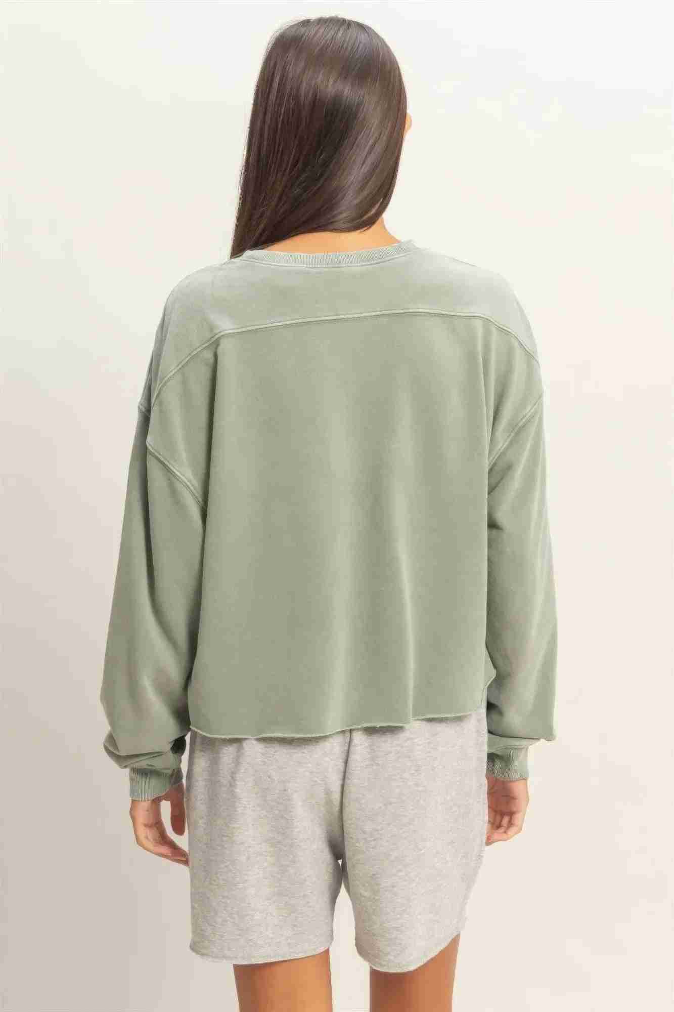 Sweatshirt Cropé Femme Mineral Wash - Coton Vintage Délavé by CCWHOLESALECLOTHING