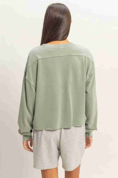 Sweatshirt Cropé Femme Mineral Wash - Coton Vintage Délavé by CCWHOLESALECLOTHING