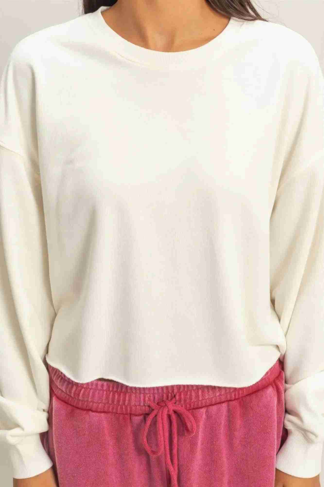 Sweatshirt Cropé Femme Mineral Wash - Coton Vintage Délavé by CCWHOLESALECLOTHING