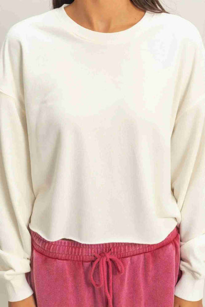 Sweatshirt Cropé Femme Mineral Wash - Coton Vintage Délavé by CCWHOLESALECLOTHING