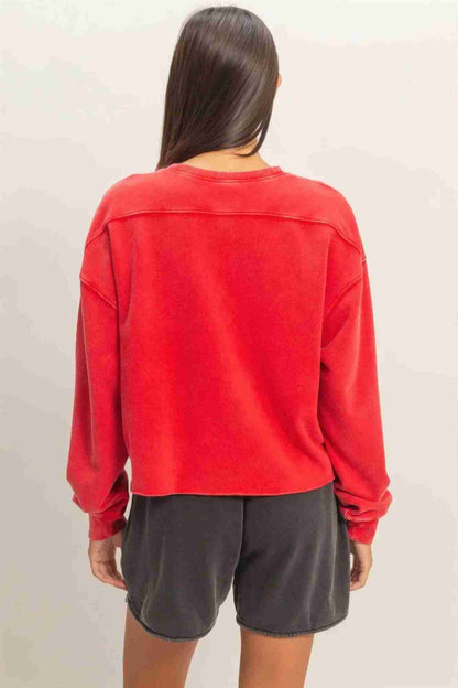 Sweatshirt Cropé Femme Mineral Wash - Coton Vintage Délavé by CCWHOLESALECLOTHING