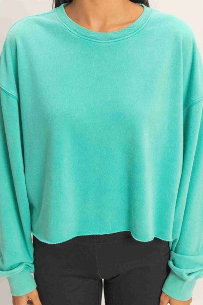 Sweatshirt Cropé Femme Mineral Wash - Coton Vintage Délavé by CCWHOLESALECLOTHING