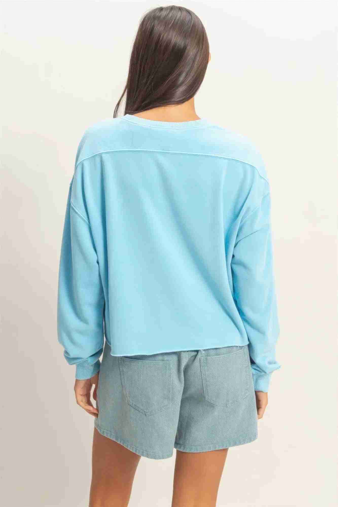 Sweatshirt Cropé Femme Mineral Wash - Coton Vintage Délavé by CCWHOLESALECLOTHING