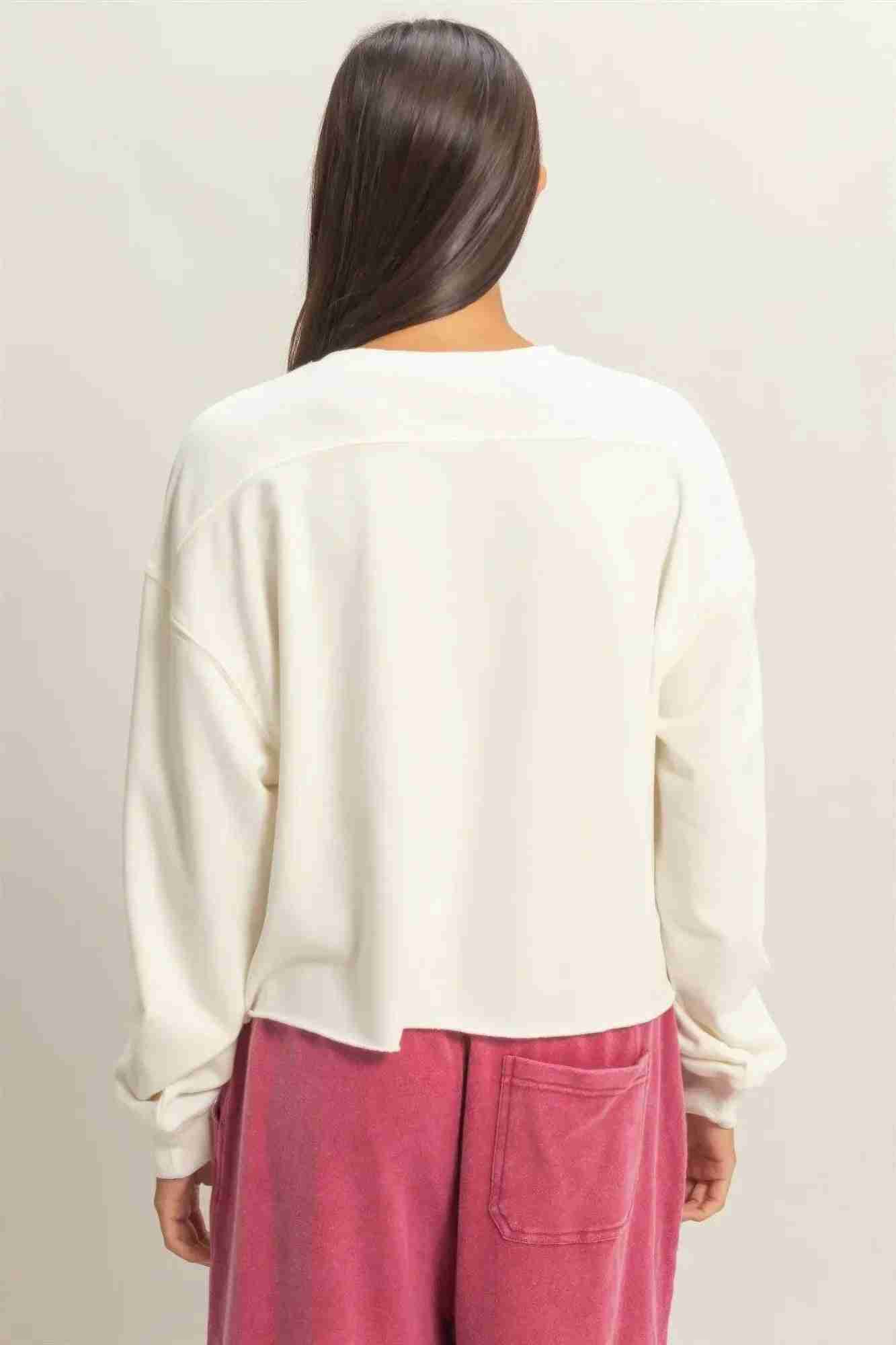 Sweatshirt Cropé Femme Mineral Wash - Coton Vintage Délavé by CCWHOLESALECLOTHING