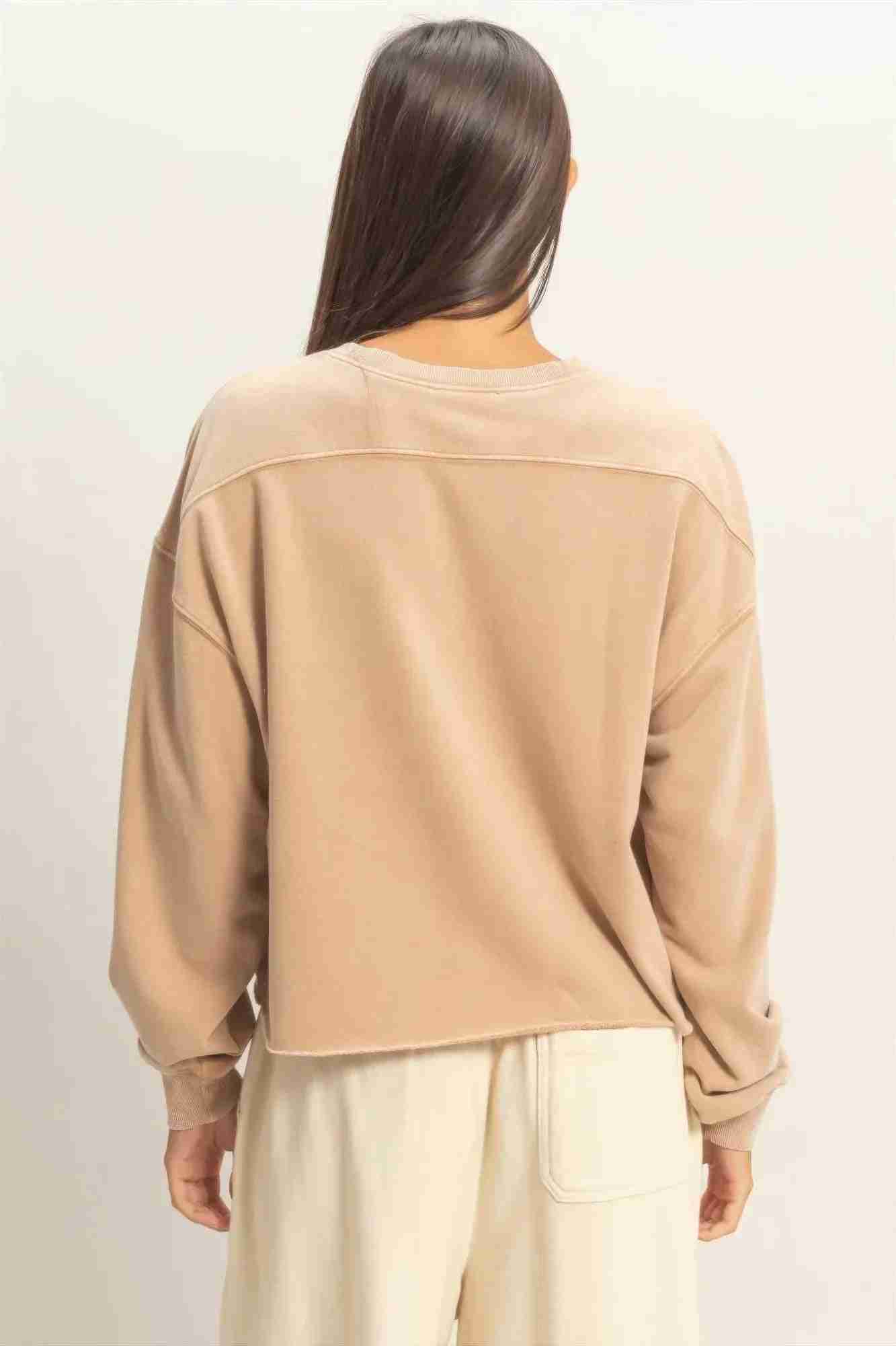 Sweatshirt Cropé Femme Mineral Wash - Coton Vintage Délavé by CCWHOLESALECLOTHING