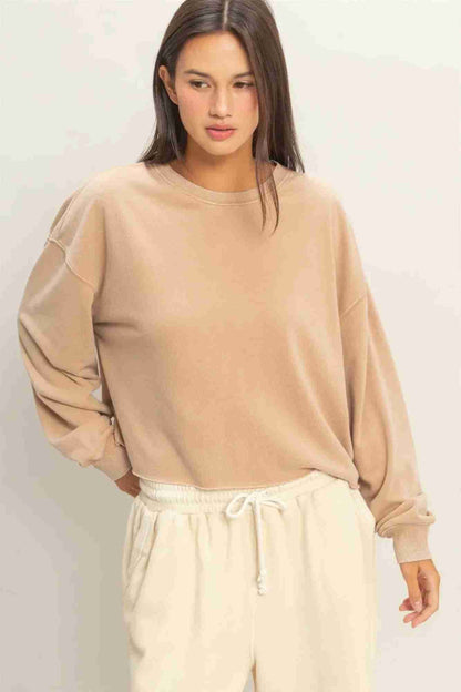 Sweatshirt Cropé Femme Mineral Wash - Coton Vintage Délavé by CCWHOLESALECLOTHING