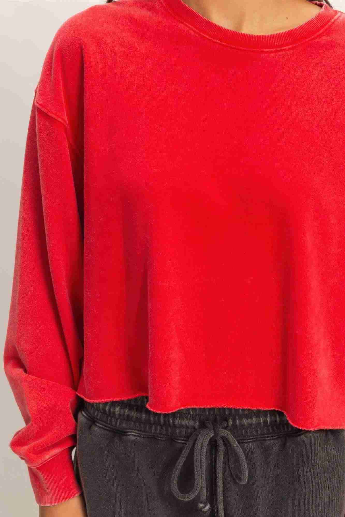 Sweatshirt Cropé Femme Mineral Wash - Coton Vintage Délavé by CCWHOLESALECLOTHING