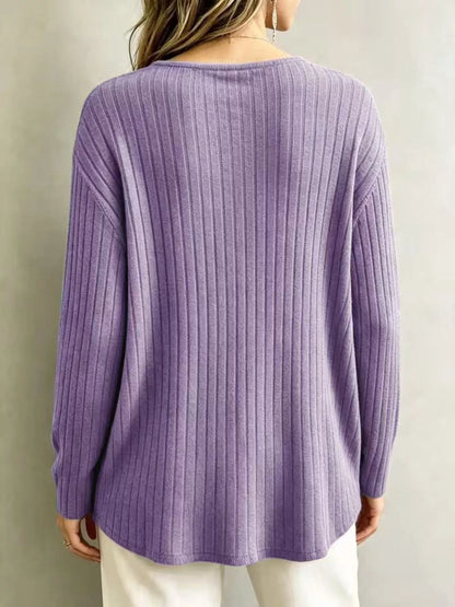 T-shirt côtelé à col V et manches longues pour femme – vue 15