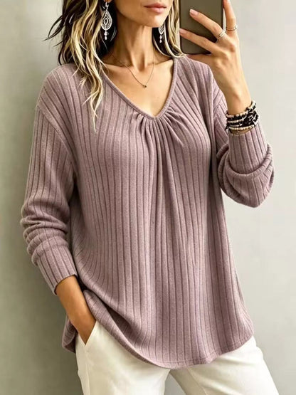 T-shirt côtelé à col V et manches longues pour femme – vue 16