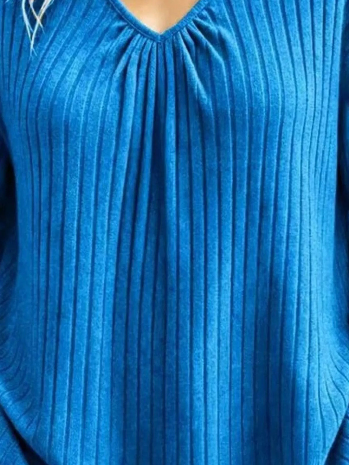 T-shirt côtelé à col V et manches longues pour femme – vue 5