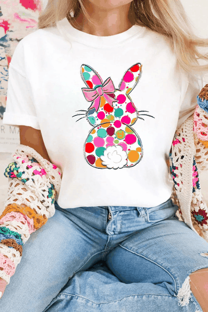 T-Shirt Femme Pâques Lapin à Pois Blanc Graphique Festif by Dear-Lover Dropshipping