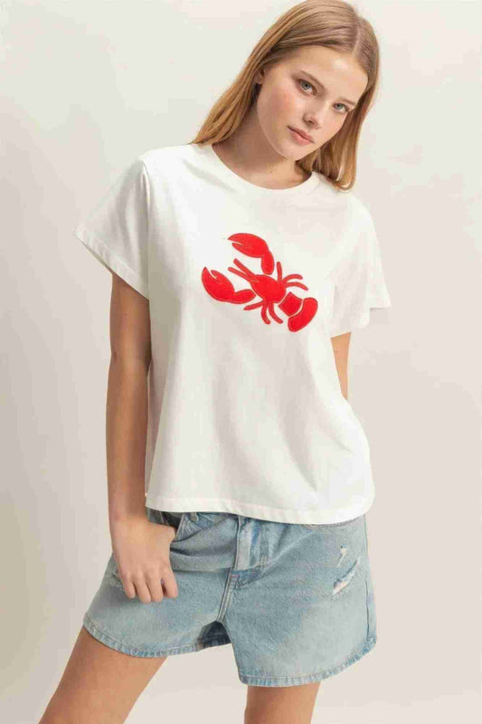 T-Shirt Femme Patch Homard - Coton Graphique Décontracté Oléna-Fashion