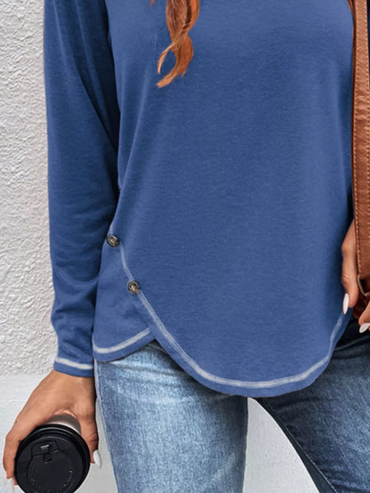 T-shirt manches longues à coutures apparentes et boutons décoratifs pour femme – vue 10