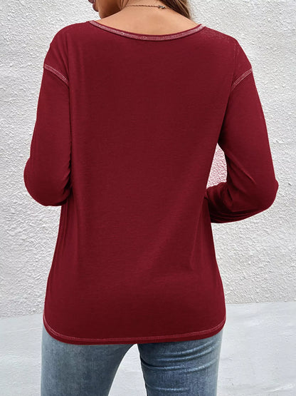 T-shirt manches longues à coutures apparentes et boutons décoratifs pour femme – vue 20