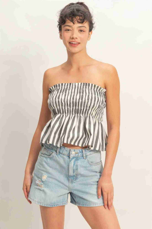 Top Bandeau Sans Bretelles Smocké Rayures Femme – Léger & Chic Oléna-Fashion