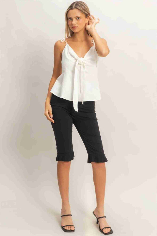 Top Bretelles Fines Noué Devant Femme – 5 Coloris Tissu Tissé Léger Oléna-Fashion