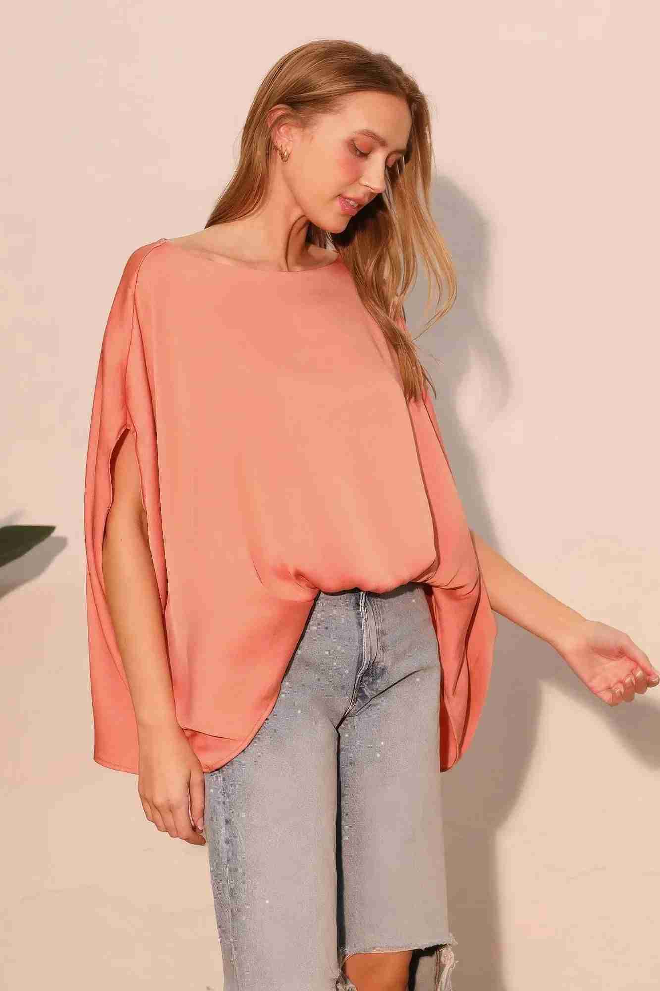 Caftan pêche à col bateau, coupe ample avec manches chauve-souris