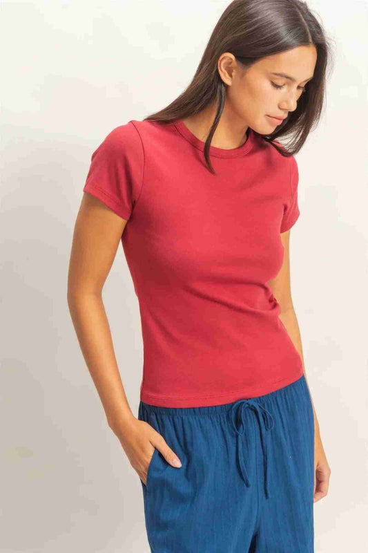 Top Col Rond Manches Courtes Effet Mineral Wash Femme Oléna-Fashion