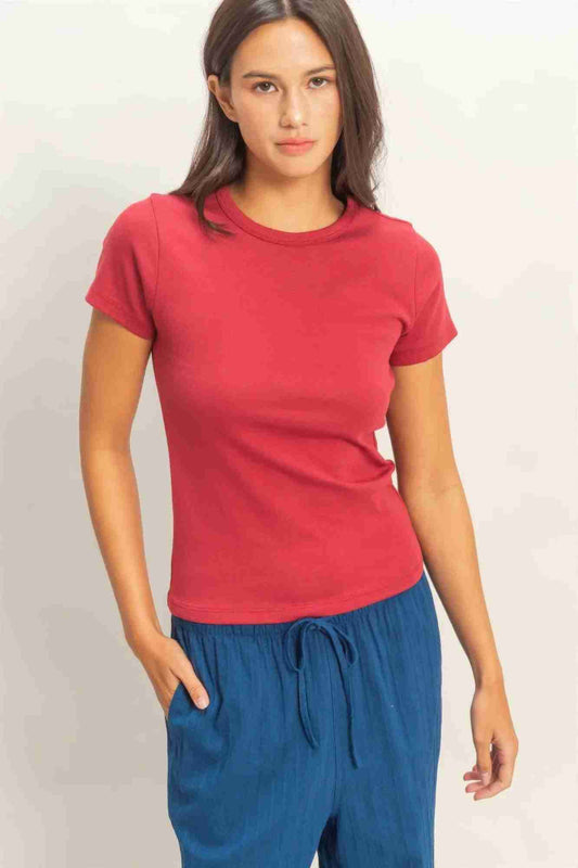 Top Col Rond Manches Courtes Effet Mineral Wash Femme Oléna-Fashion