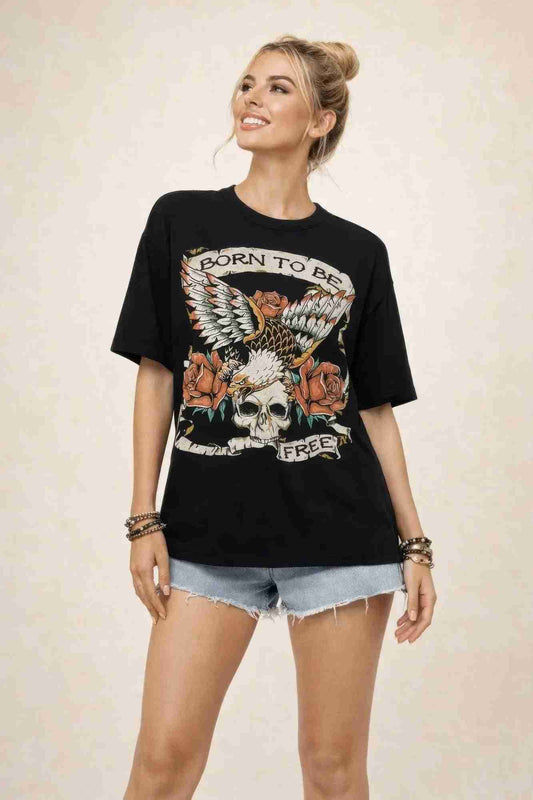 Top Femme Born To Be Free - Coton Stretch Graphique Tête Mort Oléna-Fashion