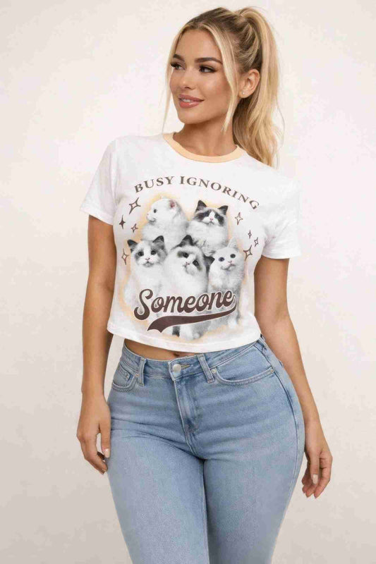 Top Femme Busy Ignoring Cats - Coton Stretch Ringer Rétro Oléna-Fashion