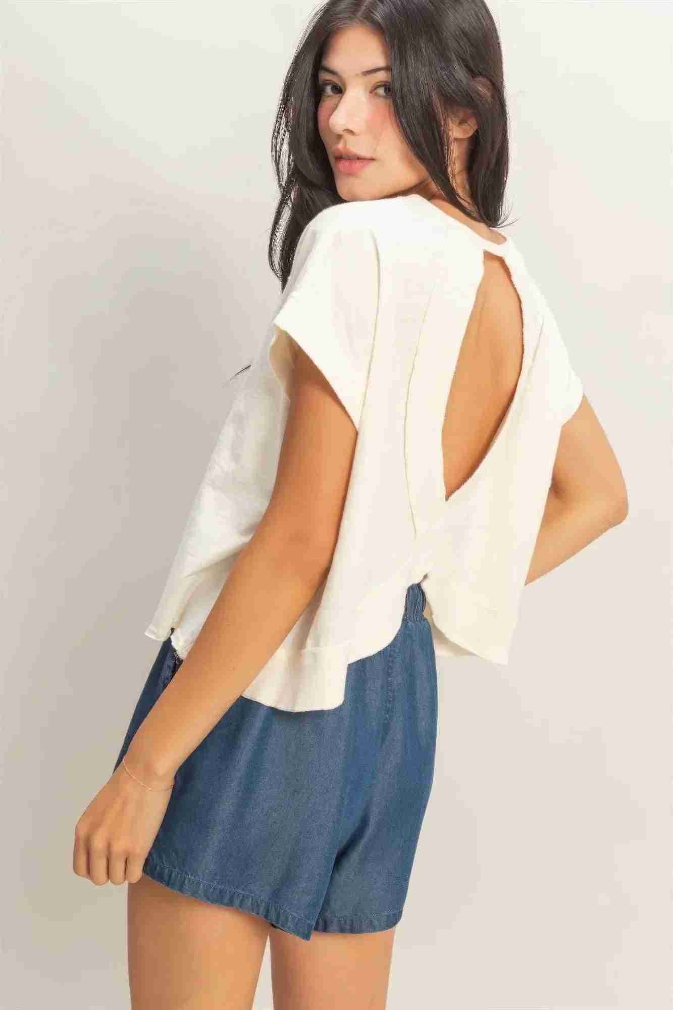 Top Femme Dos Ouvert Détails Croisés - Acid Wash Coton by HYFVE
