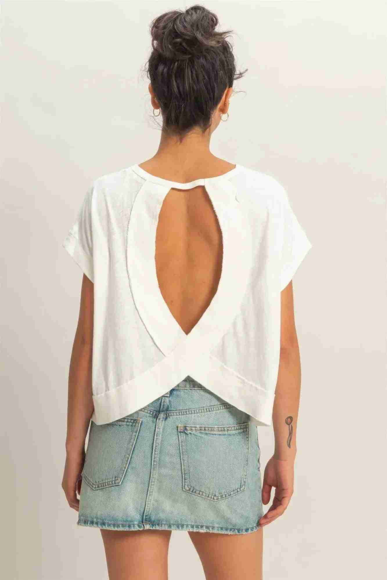 Top Femme Dos Ouvert Détails Croisés - Acid Wash Coton by HYFVE