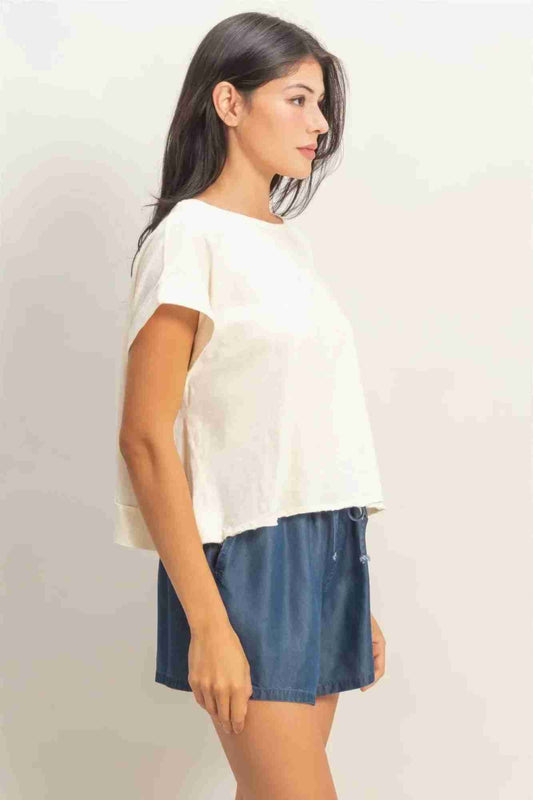 Top Femme Dos Ouvert Détails Croisés - Acid Wash Coton Oléna-Fashion