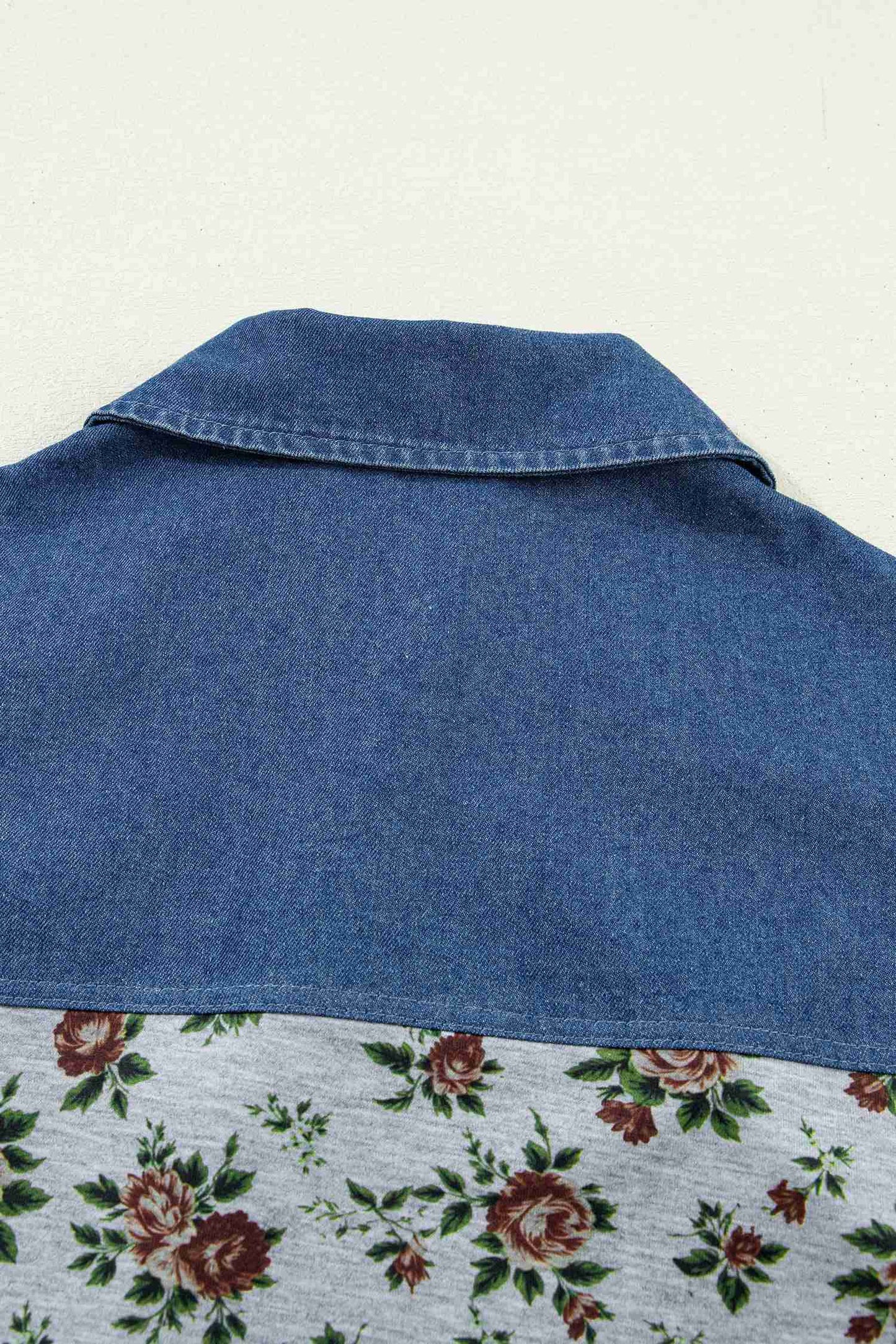 Top Femme Floral Rétro Patchwork Denim Col Polo Boutonné Gris by Dear-Lover Dropshipping