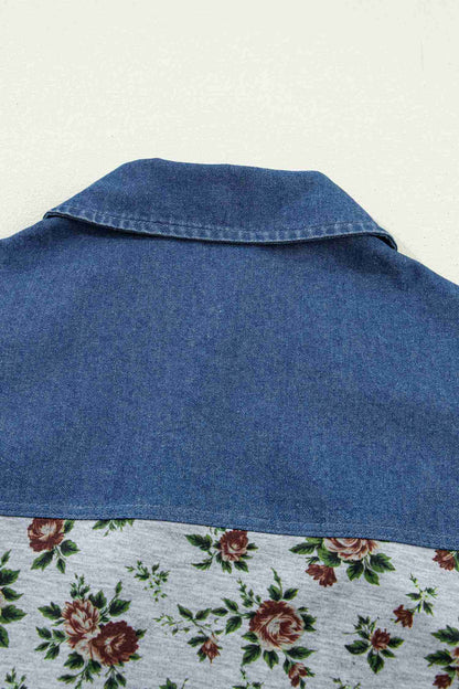 Top Femme Floral Rétro Patchwork Denim Col Polo Boutonné Gris by Dear-Lover Dropshipping