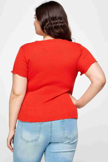 Top Grandes Tailles Texturé Cache-Cœur Col Noué Manches Volantées Oléna-Fashion