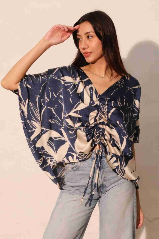 Top Satin Dolman Cordon Ajustable - Marine Oléna-Fashion