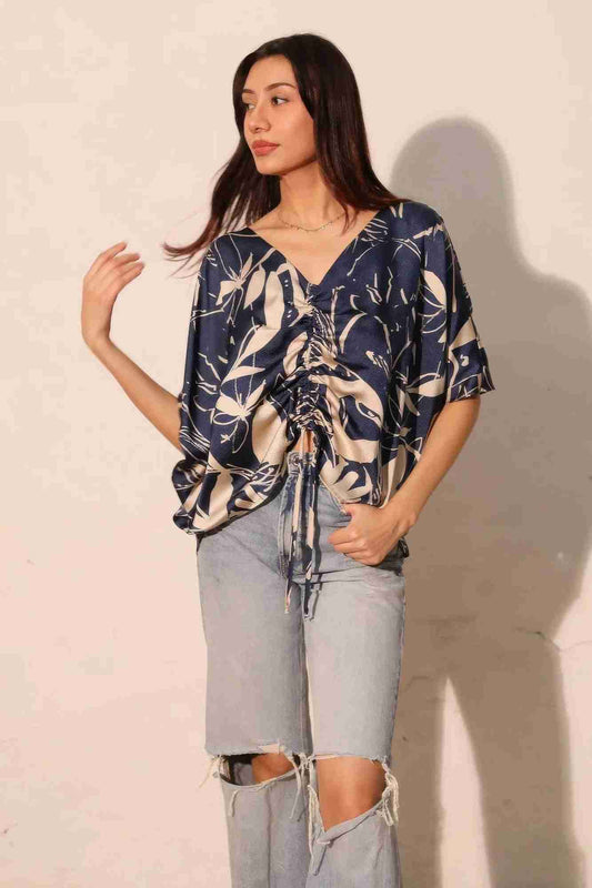 Top Satin Dolman Cordon Ajustable - Marine Oléna-Fashion
