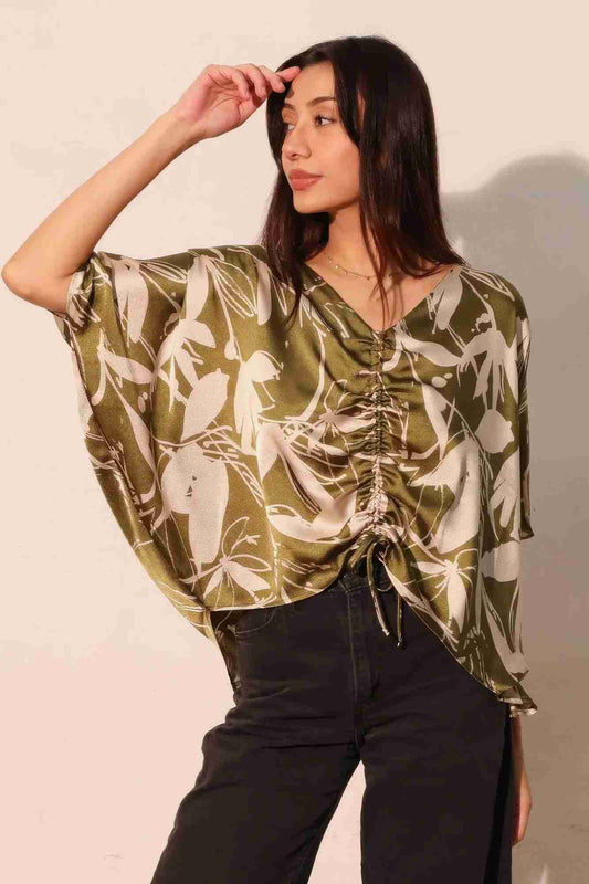 Top Satin Dolman Cordon Ajustable - Olive Oléna-Fashion