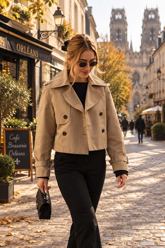 Trench court femme à double boutonnage, style vintage – vue 1