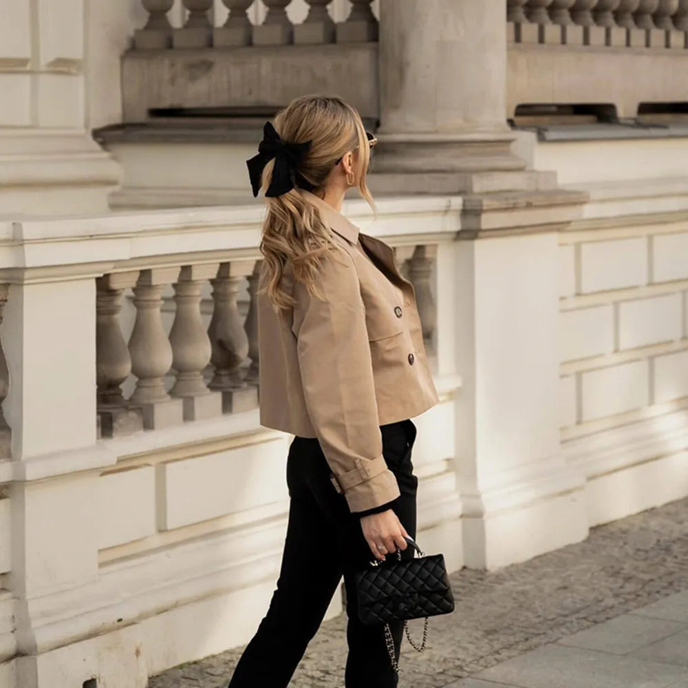 Trench court femme à double boutonnage, style vintage – vue 3