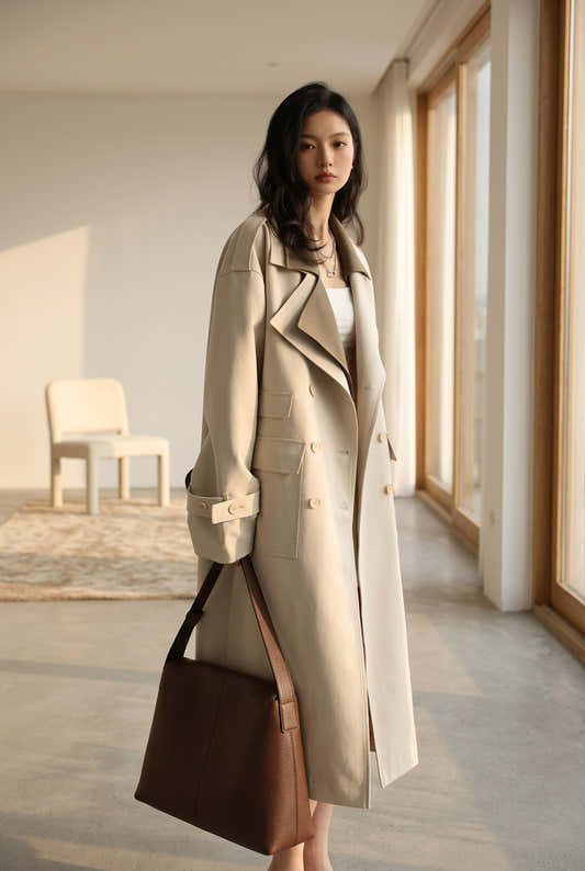 Trench long ample pour femme à double boutonnage – vue 1