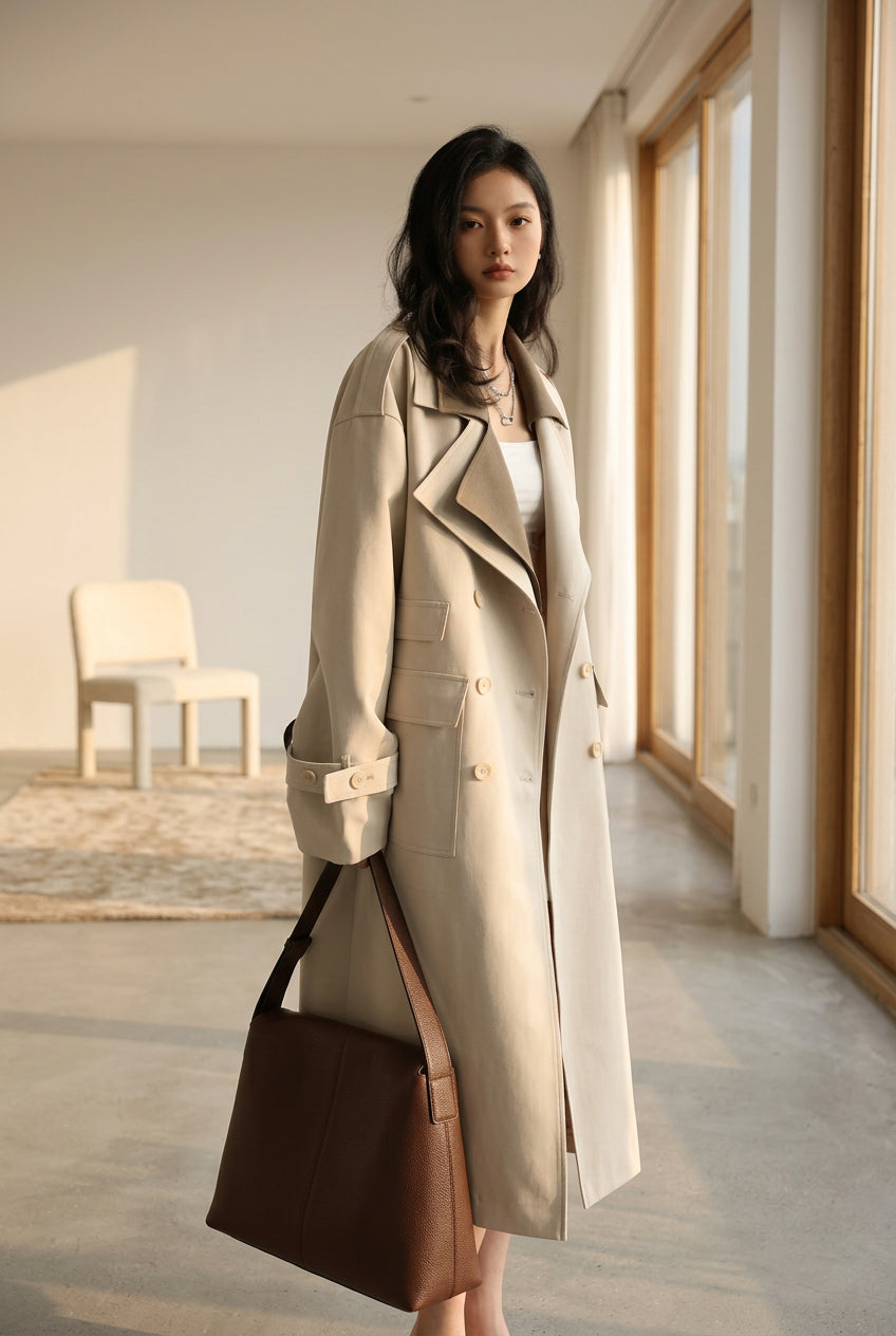 Trench long ample pour femme à double boutonnage – vue 1