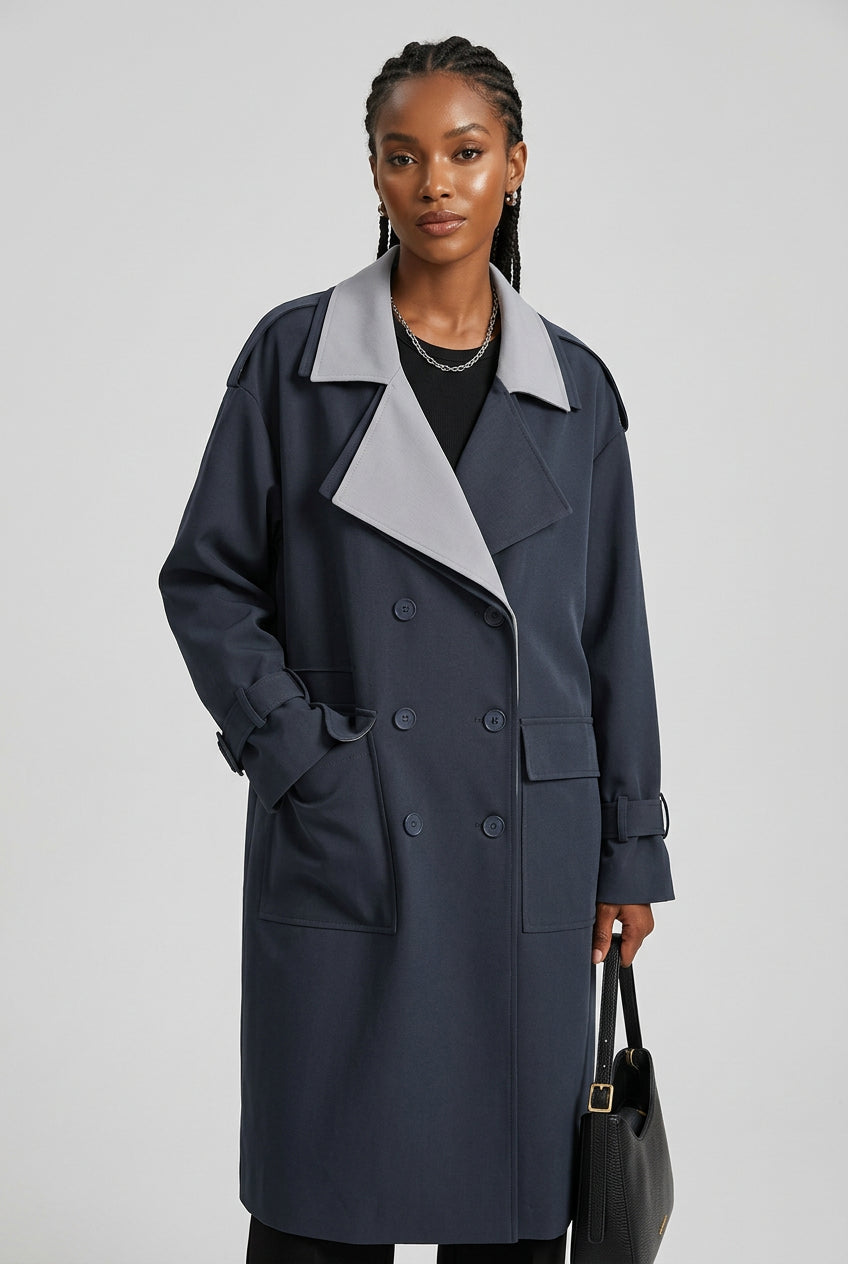 Trench long ample pour femme à double boutonnage – vue 2