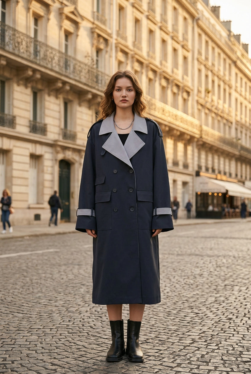 Trench long ample pour femme à double boutonnage – vue 3