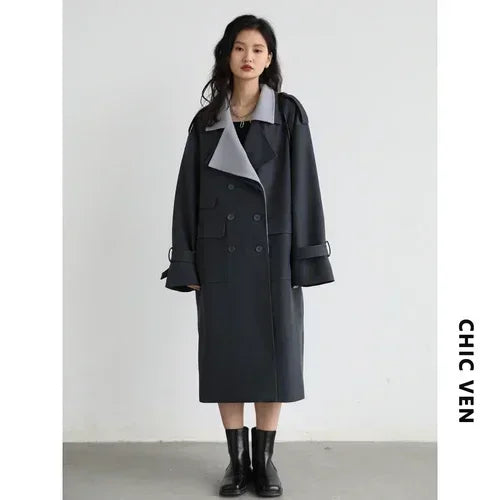 Trench long ample pour femme à double boutonnage – vue 8